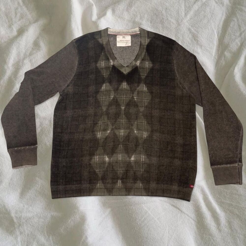 100% Merino Wool Dark Academia Heritage Argyle Banana Republic Sweater